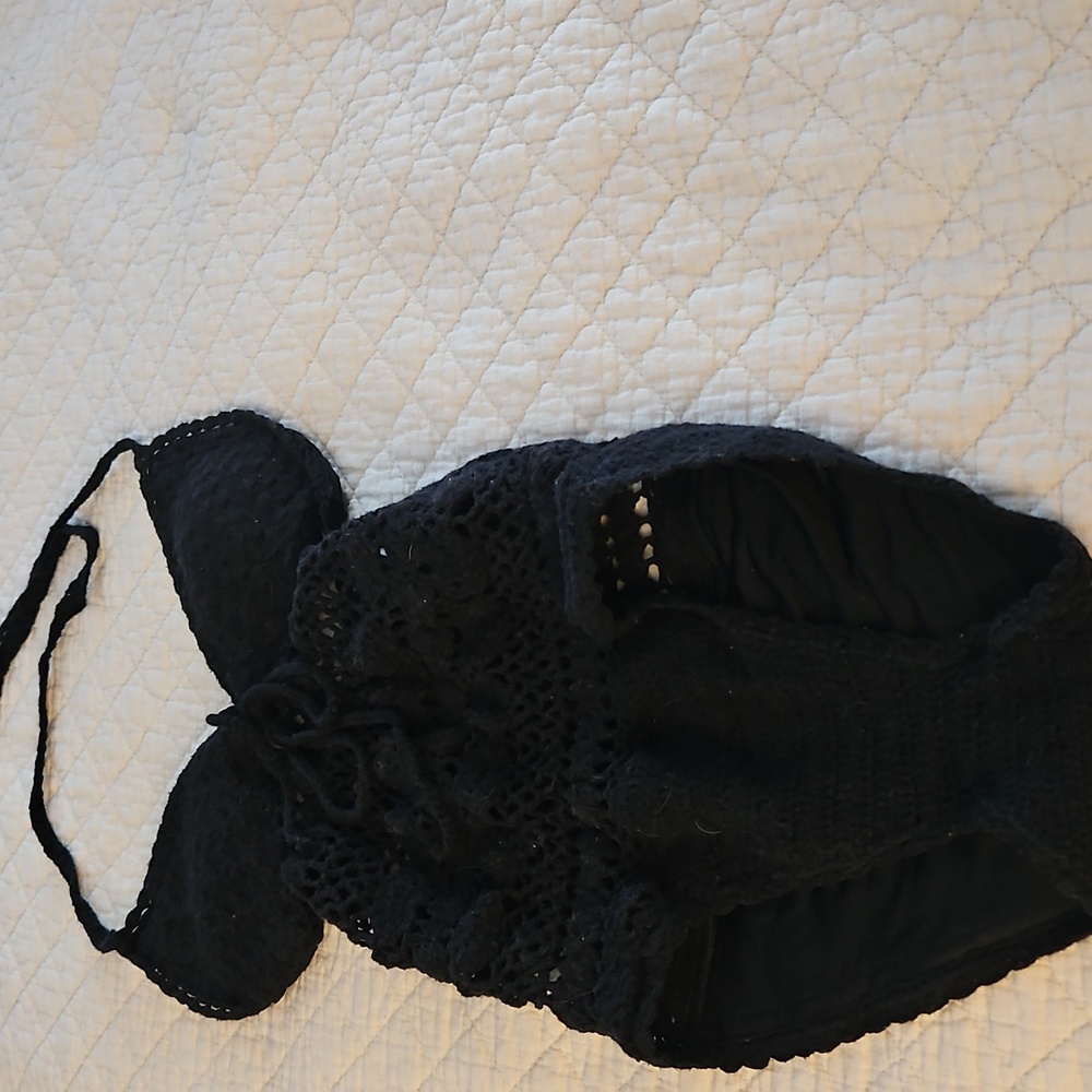 Beauty & the Beach Black Cotton Hand Crochet One Peice